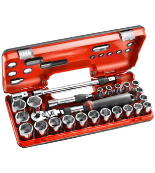 COFFRET DBOX CLIQUET EXTENSIBLE VERROUILLAGE + DOUILLES 1/2 6 PANS 25PCS FACOM