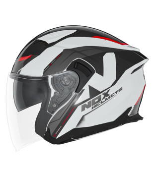 CASQUE JET DOUBLE ECRAN NOX N130 KLINT BLANC ROUGE T53-54 XS - CE 22.06