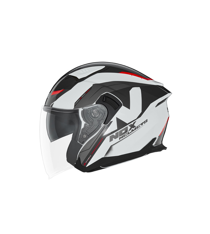 CASQUE JET DOUBLE ECRAN NOX N130 KLINT BLANC ROUGE T55-56 S - CE 22.06