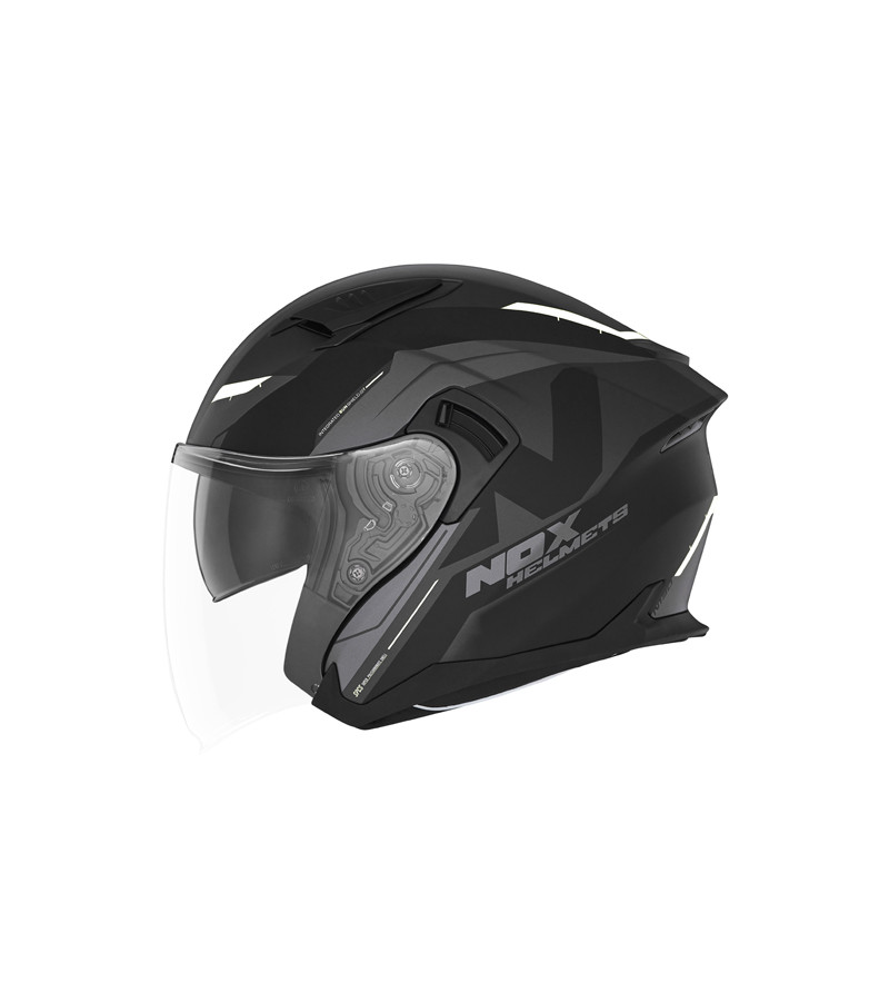 CASQUE JET DOUBLE ECRAN NOX N130 KLINT NOIR MAT BLANC T55-56 S - CE 22.06