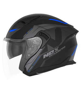 CASQUE JET DOUBLE ECRAN NOX N130 KLINT NOIR MAT BLEU T53-54 XS - CE 22.06