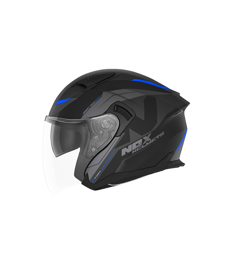 CASQUE JET DOUBLE ECRAN NOX N130 KLINT NOIR MAT BLEU T63-64 XXL - CE 22.06