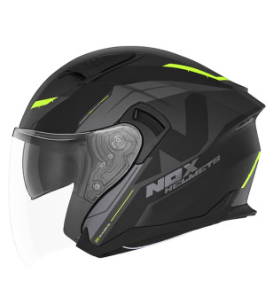 CASQUE JET DOUBLE ECRAN NOX N130 KLINT NOIR MAT JAUNE T53-54 XS - CE 22.06