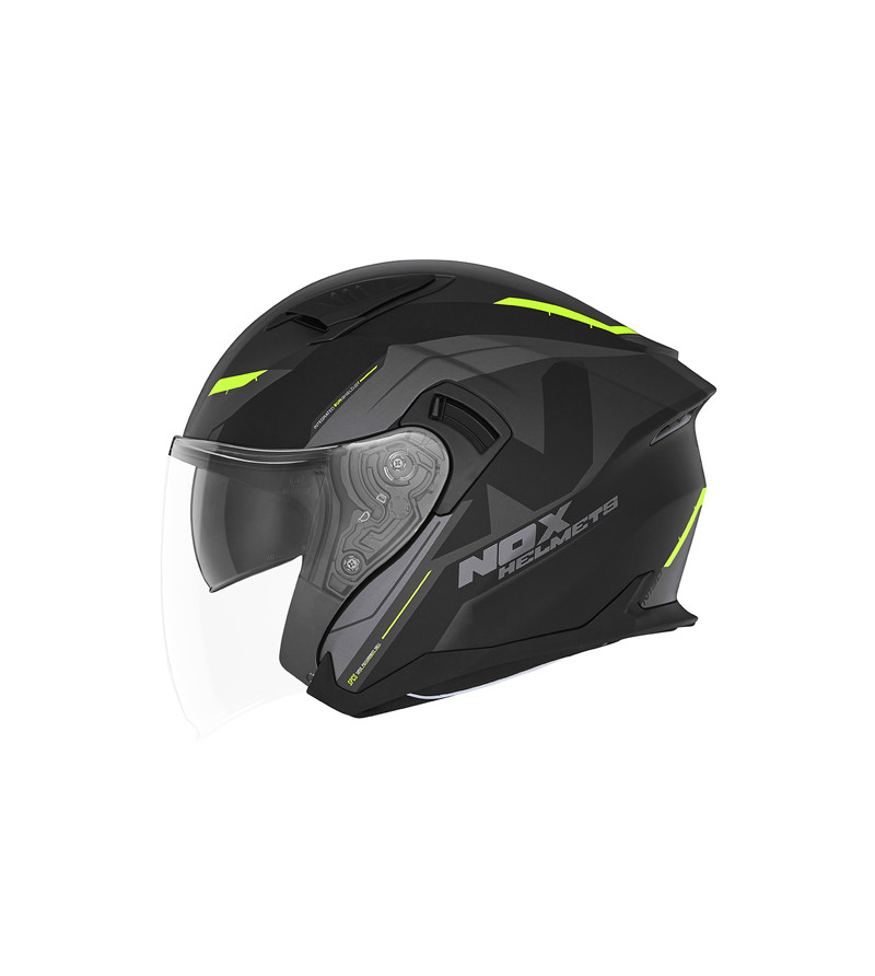 CASQUE JET DOUBLE ECRAN NOX N130 KLINT NOIR MAT JAUNE T63-64 XXL - CE22.06