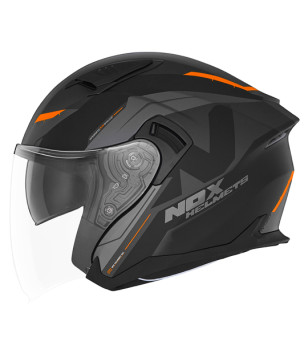 CASQUE JET DOUBLE ECRAN NOX N130 KLINT NOIR MAT ORANGE T53-54 XS - CE22.06