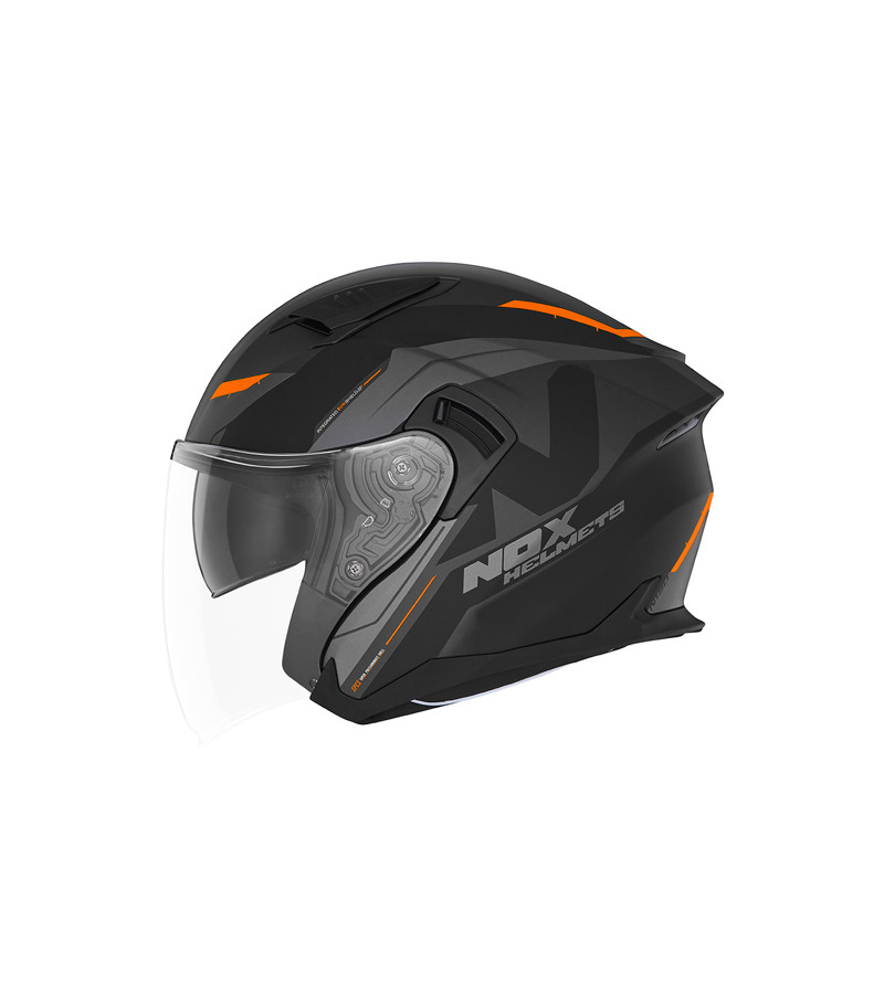CASQUE JET DOUBLE ECRAN NOX N130 KLINT NOIR MAT ORANGE T55-56 S - CE 22.06