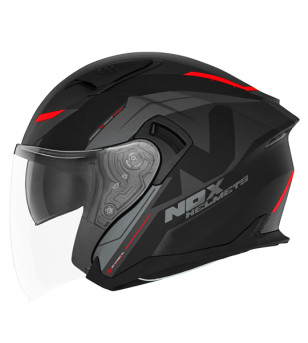 CASQUE JET DOUBLE ECRAN NOX N130 KLINT NOIR MAT ROUGE T53-54 XS - CE 22.06