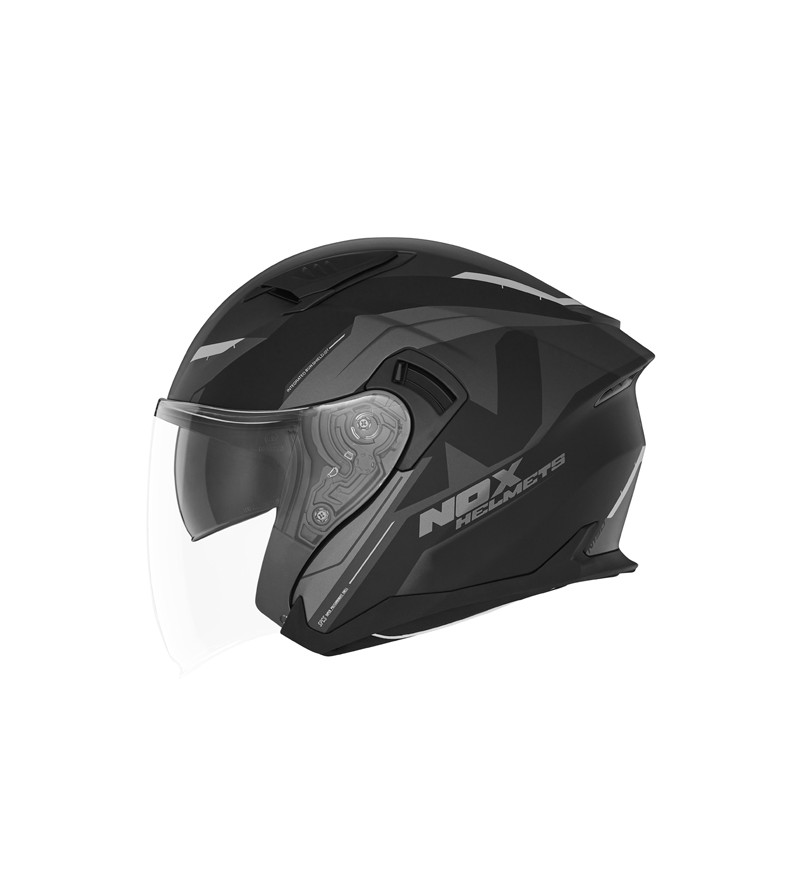 CASQUE JET DOUBLE ECRAN NOX N130 KLINT NOIR MAT TITANIUM T53-54 XS - CE 22.06