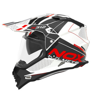 CASQUE CROSS DOUBLE ECRAN NOX N312DRONE BLANC ROUGE T53-54 XS - CE 22.06