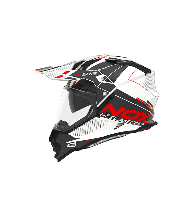 CASQUE CROSS DOUBLE ECRAN NOX N312DRONE BLANC ROUGE T55-56 S - CE 22.06