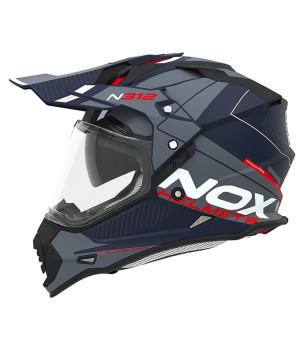 CASQUE CROSS DOUBLE ECRAN NOX N312DRONE BLEU MAT ROUGE T53-54 XS - CE22.06