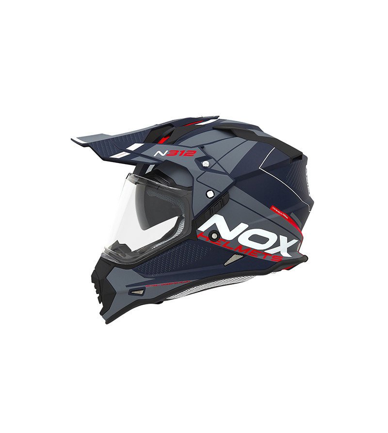 CASQUE CROSS DOUBLE ECRAN NOX N312DRONE BLEU MAT ROUGE T59-60 L - CE22.06