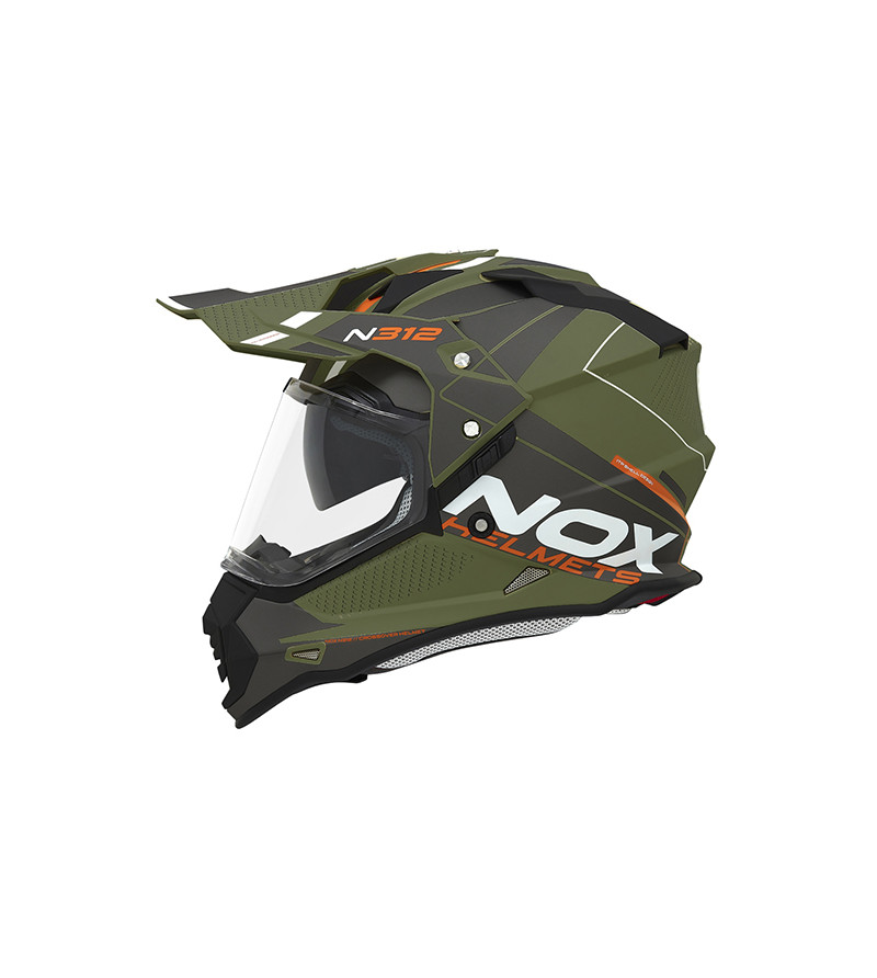 CASQUE CROSS DOUBLE ECRAN NOX N312DRONE KAKI MAT ORANGE T59-60 L - CE22.06