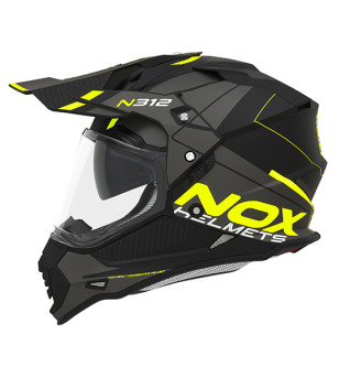 CASQUE CROSS DOUBLE ECRAN NOX N312DRONE NOIR MAT JAUNE T53-54 XS - CE22.06