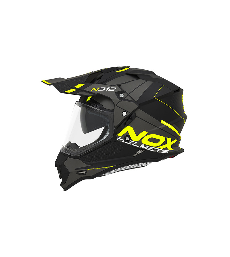 CASQUE CROSS DOUBLE ECRAN NOX N312DRONE NOIR MAT JAUNE T59-60 L - CE22.06