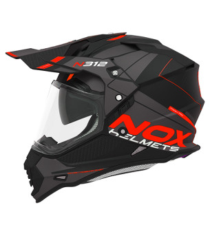 CASQUE CROSS DOUBLE ECRAN NOX N312DRONE NOIR MAT ROUGE T55-56 S - CE22.06