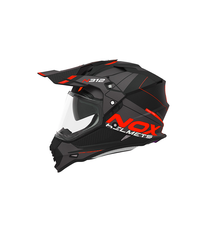 CASQUE CROSS DOUBLE ECRAN NOX N312DRONE NOIR MAT ROUGE T55-56 S - CE22.06