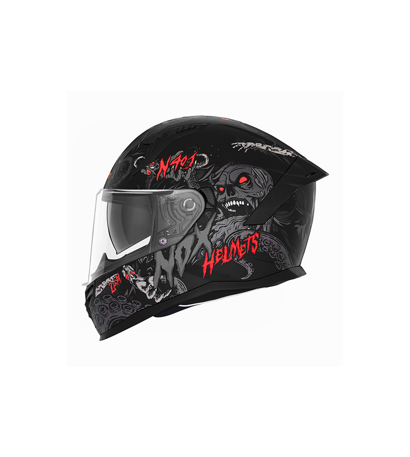 CASQUE INTEGRAL DOUBLE ECRAN  NOX N401 ZUMBI NOIR MAT ROUGE T57-58 M -CE 22.06