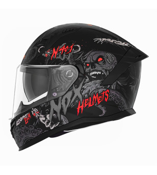 CASQUE INTEGRAL DOUBLE ECRAN  NOX N401 ZUMBI NOIR MAT ROUGE T61-62 XL- CE 22.06