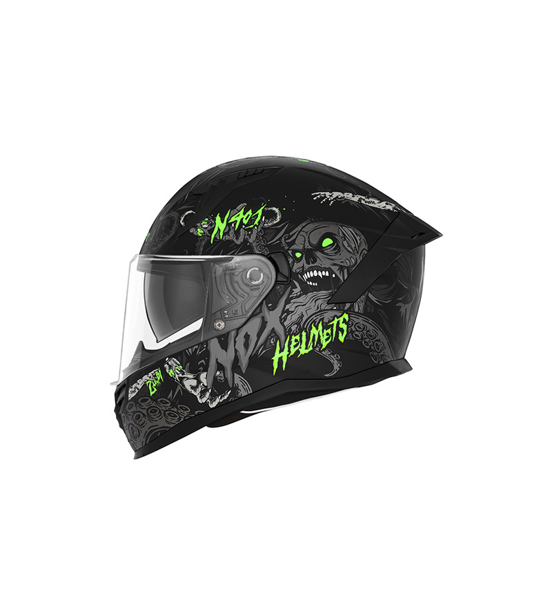 CASQUE INTEGRAL DOUBLE ECRAN  NOX N401 ZUMBI NOIR MAT VERT T53-54 XS -CE 22.06