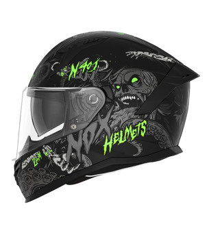 CASQUE INTEGRAL DOUBLE ECRAN  NOX N401 ZUMBI NOIR MAT VERT T61-62 XL -CE 22.06