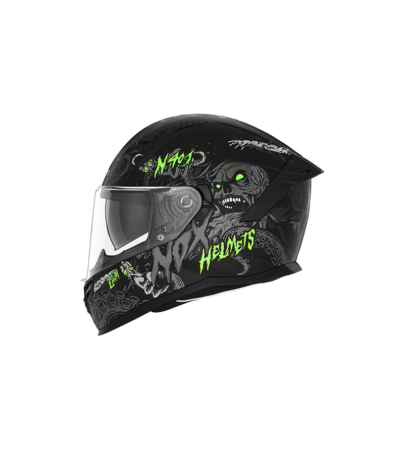 CASQUE INTEGRAL NOX ENFANT N731 ZUMBI NOIR MAT VERT T49-50 YM - CE 22.06