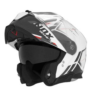 CASQUE MODULABLE NOX N967 SYNCHRO BLANC ROUGE T53-54 XS - CE 22.06
