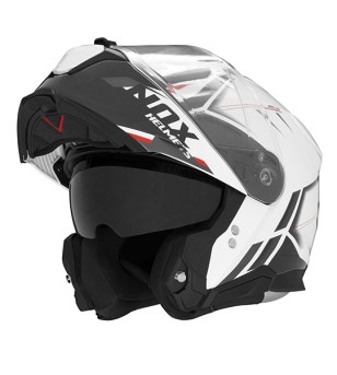 CASQUE MODULABLE NOX N967 SYNCHRO BLANC ROUGE T57-58 M - CE 22.06