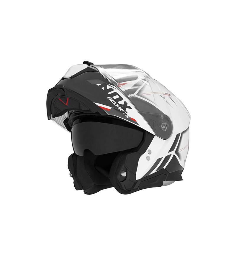 CASQUE MODULABLE NOX N967 SYNCHRO BLANC ROUGE T59-60 L - CE 22.06