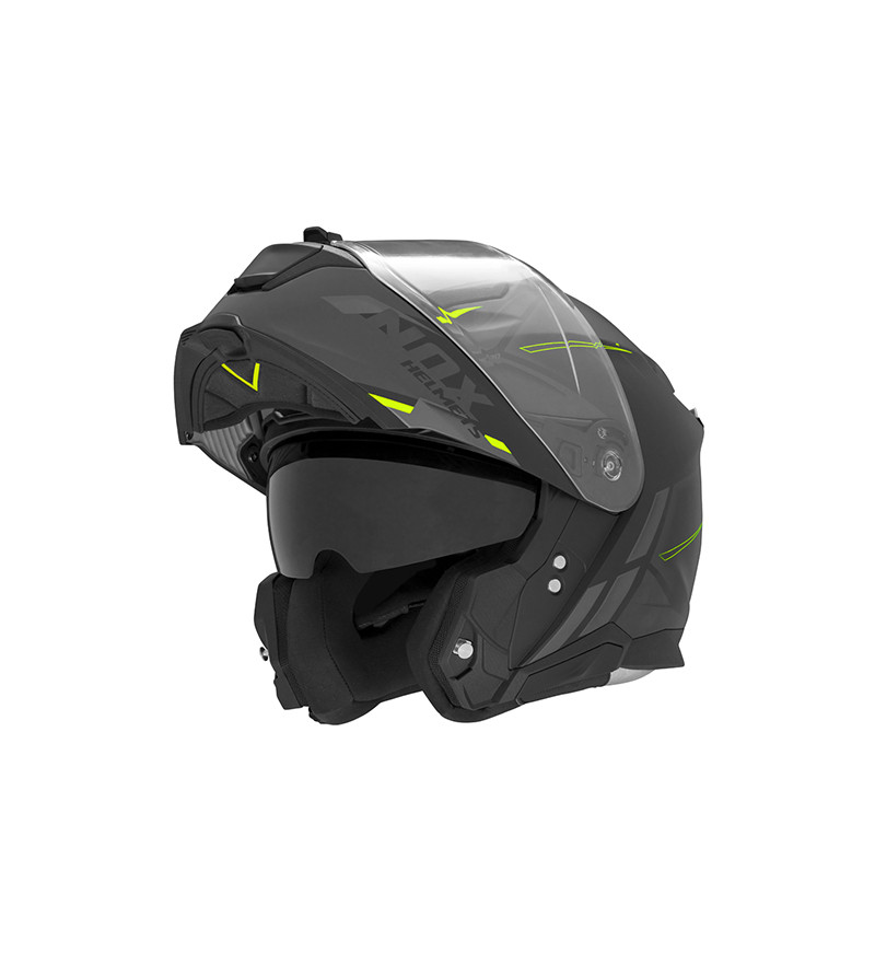 CASQUE MODULABLE NOX N967 SYNCHRO NOIR MAT JAUNE T53-54 XS - CE 22.06