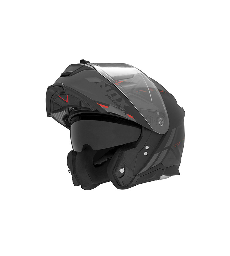 CASQUE MODULABLE NOX N967 SYNCHRO NOIR MAT ROUGE T55-56 S - CE 22.06