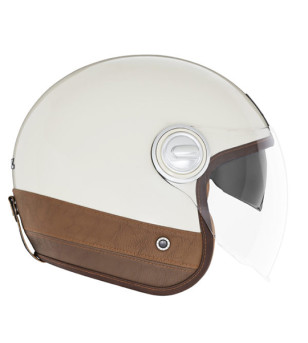 CASQUE JET NOX PREMIUM HERITAGE CREME CUIR MARRON T53-54 XS - CE 22.06