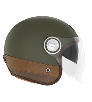 CASQUE JET NOX PREMIUM HERITAGE KAKI MAT CUIR MARRON T53-54 XS - CE 22.06