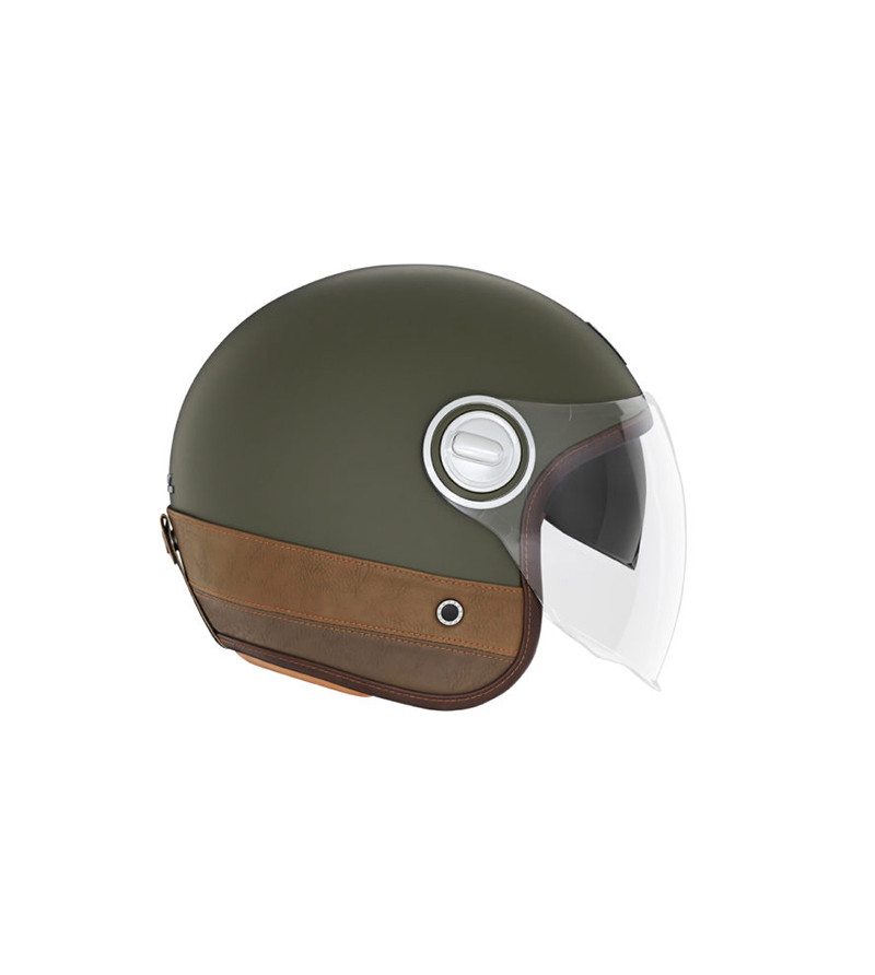 CASQUE JET NOX PREMIUM HERITAGE KAKI MAT CUIR MARRON T61-62 XL - CE 22.06
