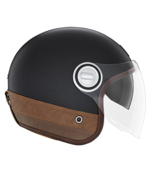 CASQUE JET NOX PREMIUM HERITAGE NOIR MAT CUIR MARRON T53-54 XS - CE 22.06