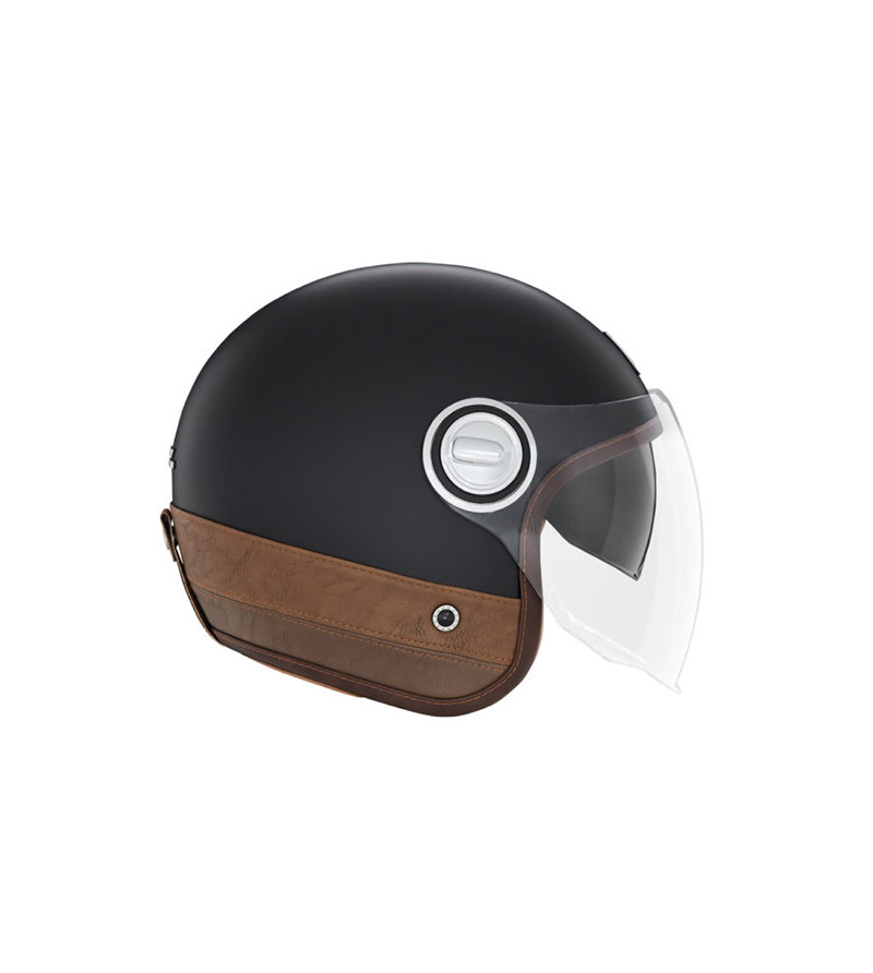 CASQUE JET NOX PREMIUM HERITAGE NOIR MAT CUIR MARRON T59-60 L - CE 22.06