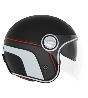 CASQUE JET NOX PREMIUM HERITAGE LINE NOIR MAT ROUGE BLANC T53-54 XS -CE 22.06