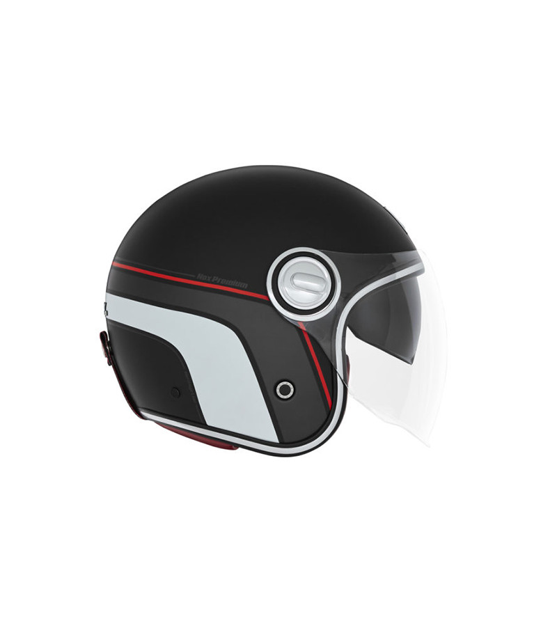 CASQUE JET NOX PREMIUM HERITAGE LINE NOIR MAT ROUGE BLANC T53-54 XS -CE 22.06